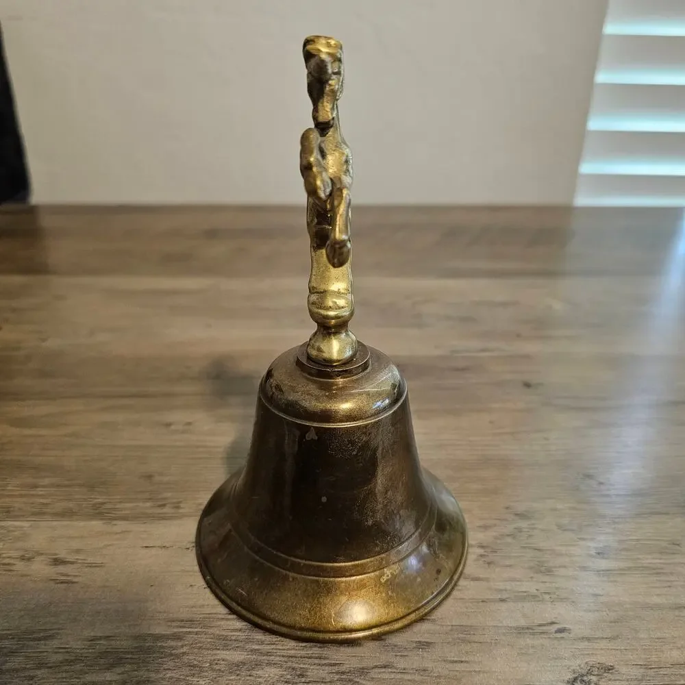 Vintage Brass Carved Hand Bell Heavy MCM Collectible 5